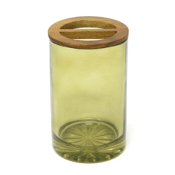 VASO TOOTHBRUSH HOLDER - GLASS/ACACIA GREEN