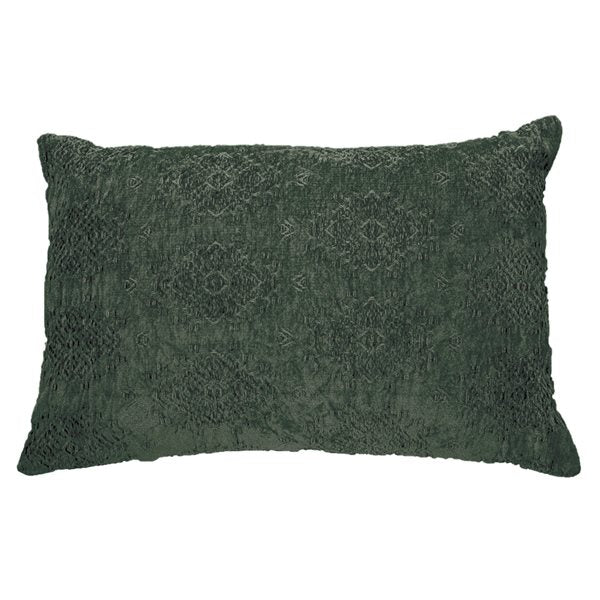 TORO OBLONG FOREST GREEN JACQUARD VELVET DECORATIVE PILLOW 16X24