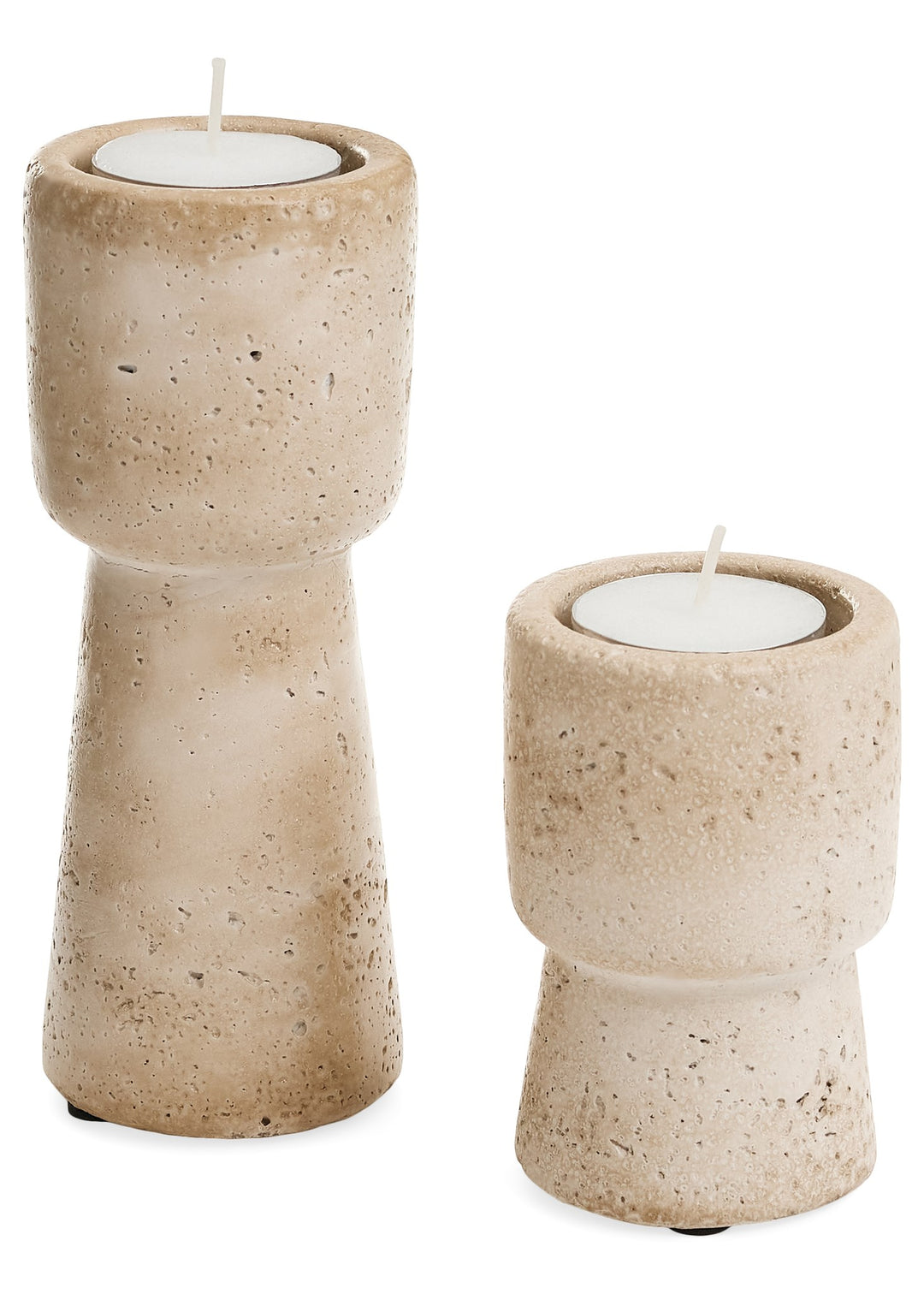 SMALL CEMENT CANDLE HOLDER - TRAVERTINE LOOK BEIGE