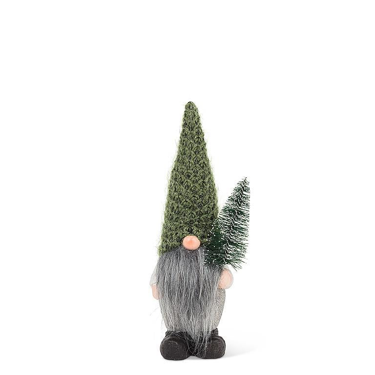 SMALL GNOME WITH KNIT HAT & TREE - 9''H