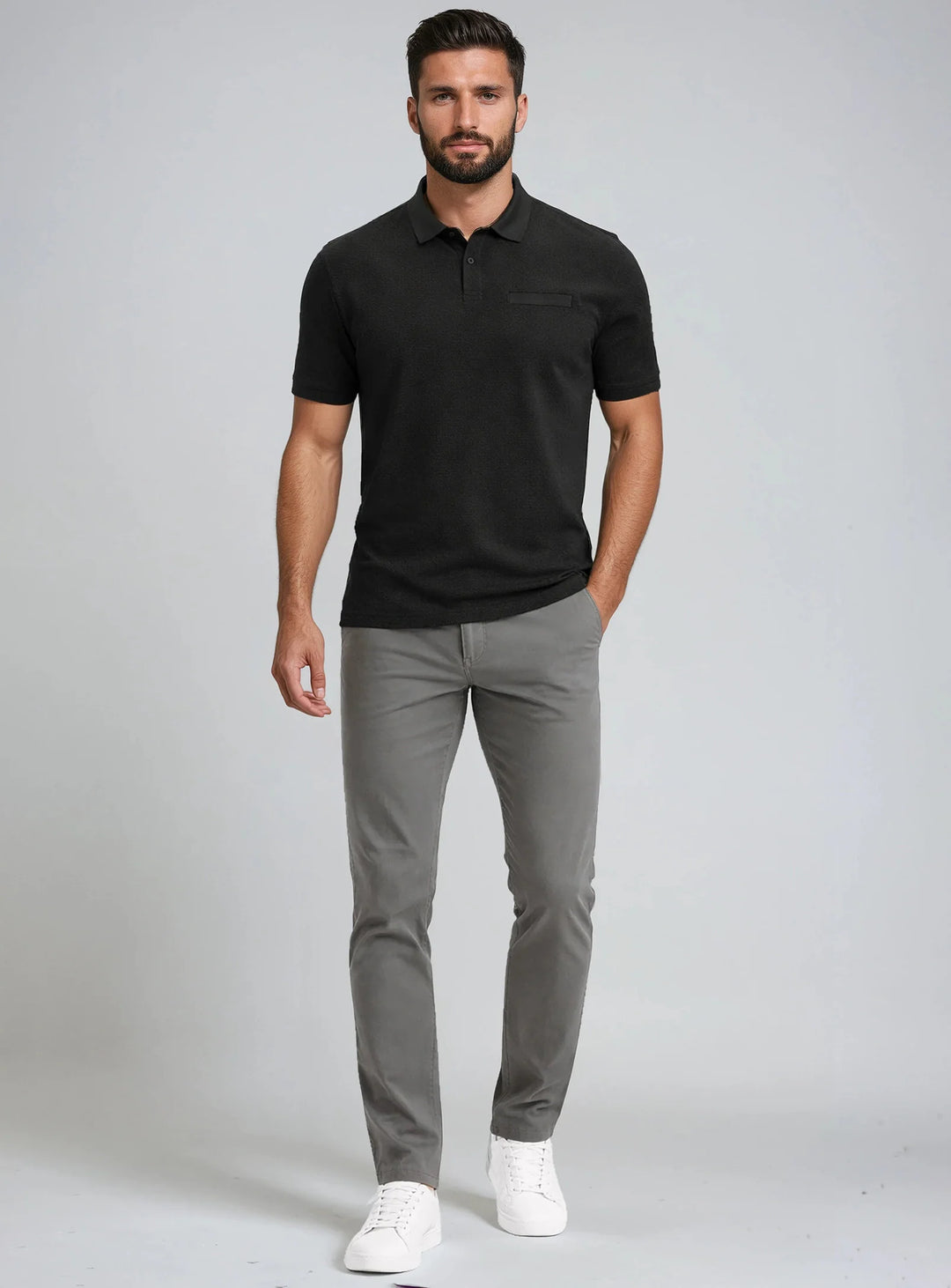 TRENT - BUBBLE JACQUARD POLO "BLACK"