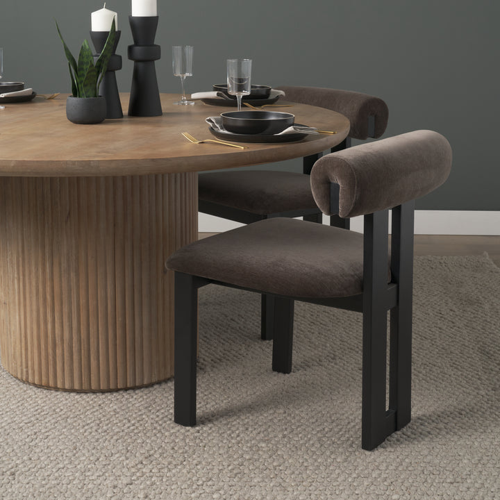 TRIBECA OPEN BACK DINING SIDE CHAIR "CHARCOAL CHENILLE W/ BLACK WOOD"