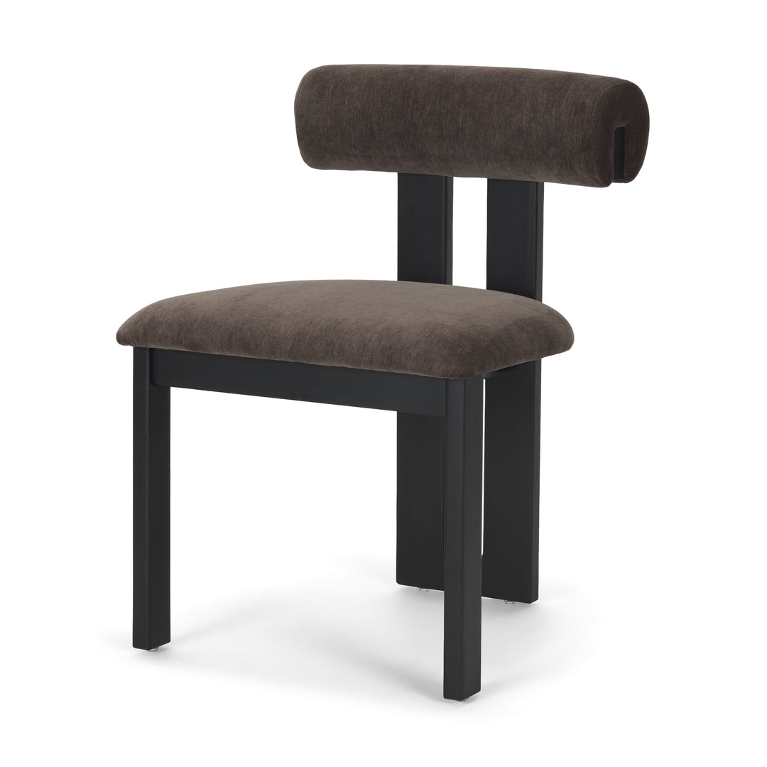 TRIBECA OPEN BACK DINING SIDE CHAIR "CHARCOAL CHENILLE W/ BLACK WOOD"