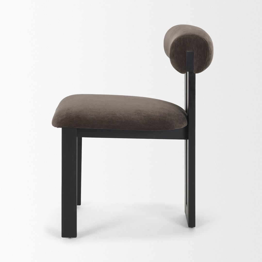 TRIBECA OPEN BACK DINING SIDE CHAIR "CHARCOAL CHENILLE W/ BLACK WOOD"