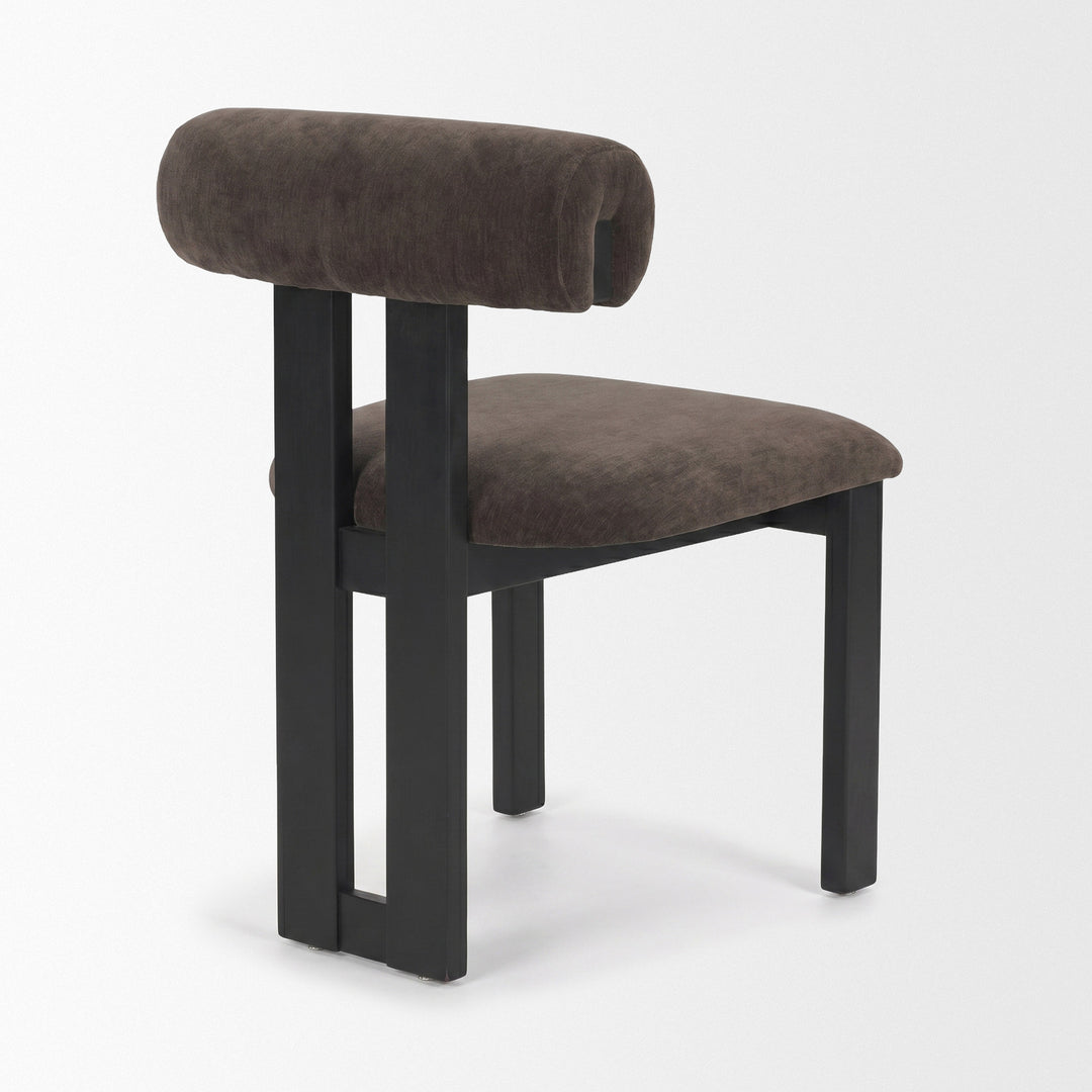 TRIBECA OPEN BACK DINING SIDE CHAIR "CHARCOAL CHENILLE W/ BLACK WOOD"