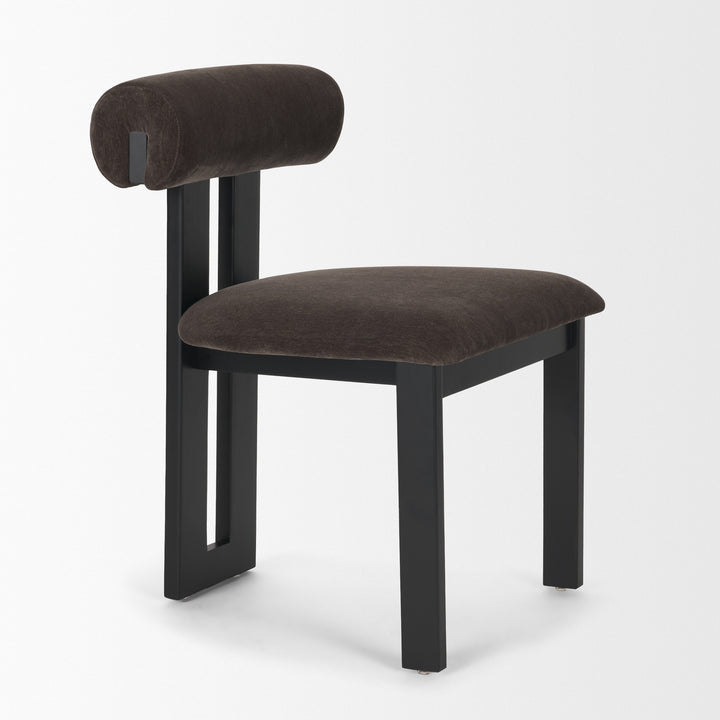 TRIBECA OPEN BACK DINING SIDE CHAIR "CHARCOAL CHENILLE W/ BLACK WOOD"
