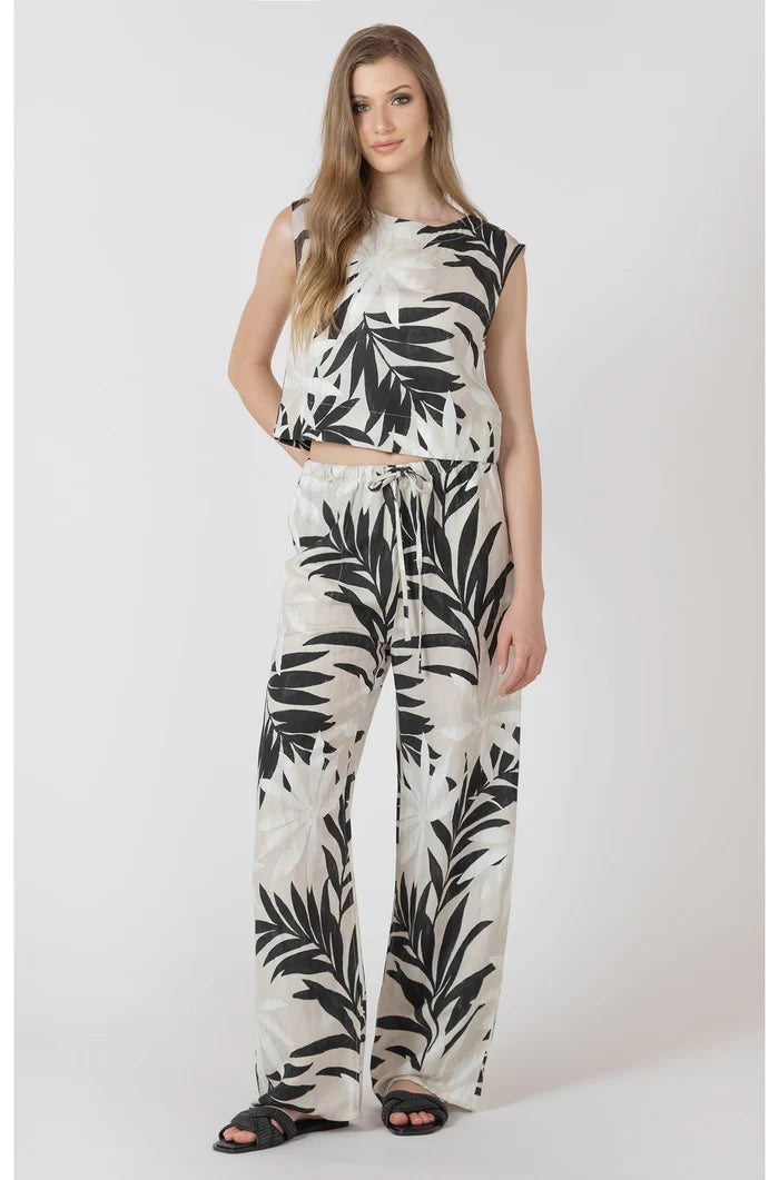 WIDE LEG DRAWSTRING TROUSERS "ABSTRACT LEAF"