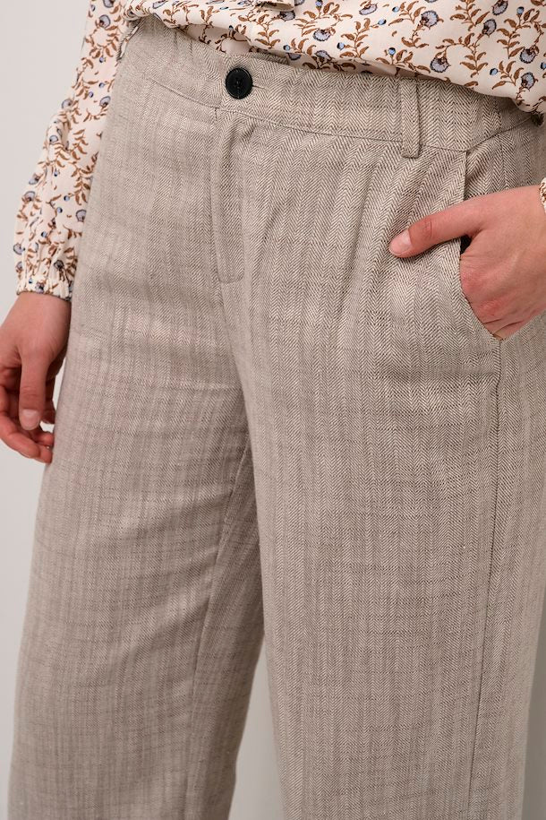 CRTURID TROUSERS - SAND HERRINGBONE MELANGE