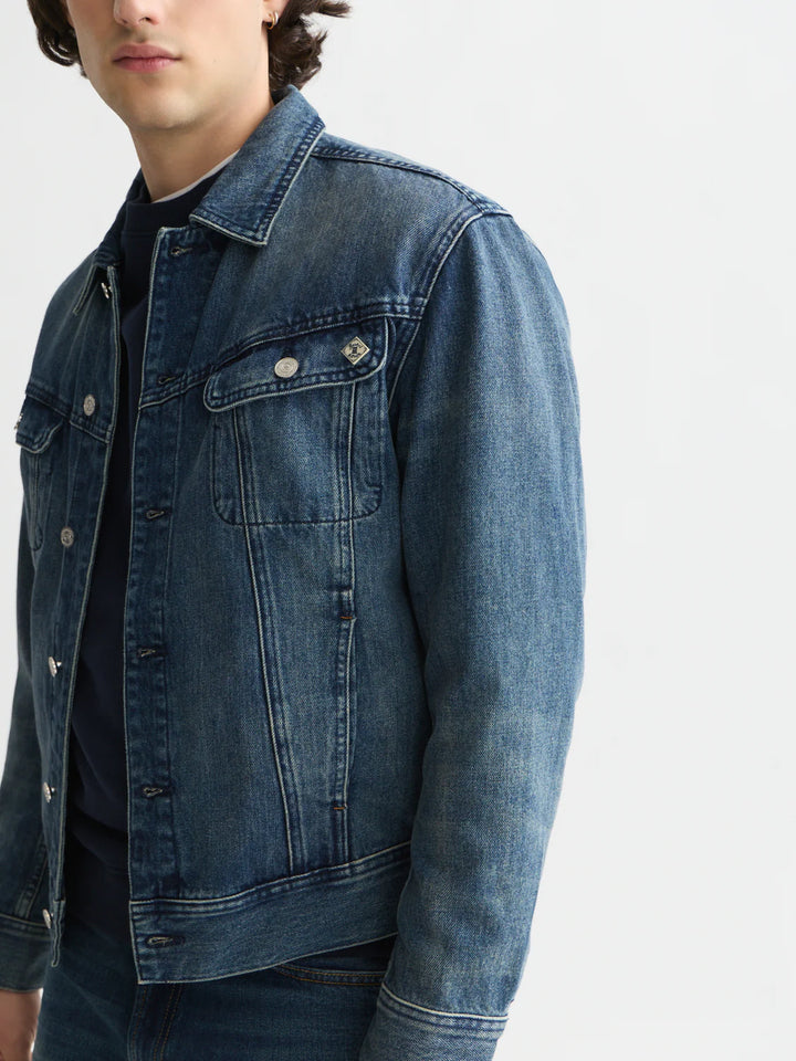 DENIM TRUCKER JACKET "DAWN BREAKS DARK"