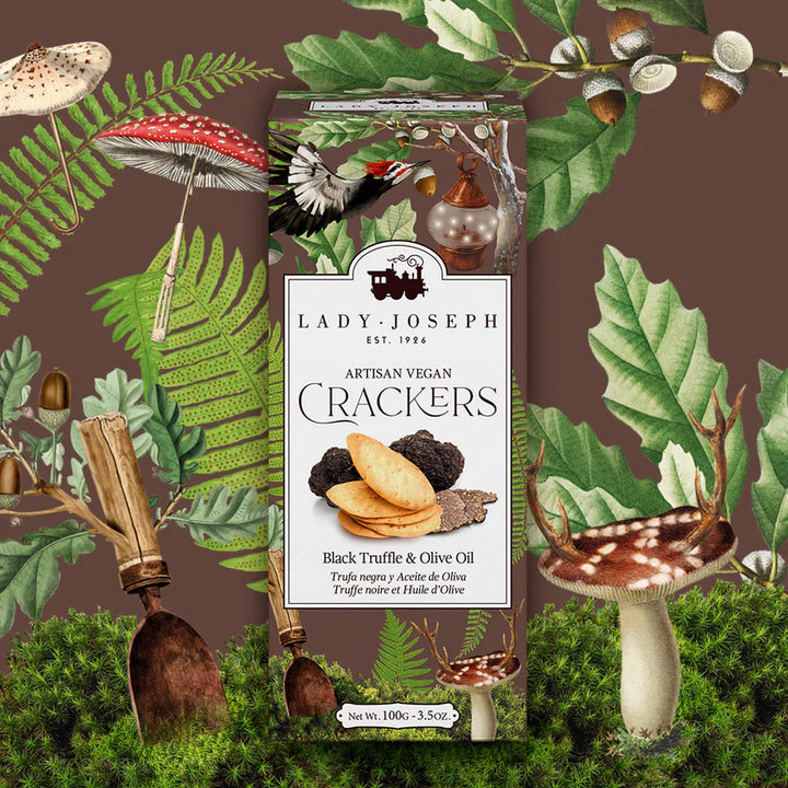 HANDMADE VEGAN BLACK TRUFFLE AND OLIVE OIL CRACKERS 100G