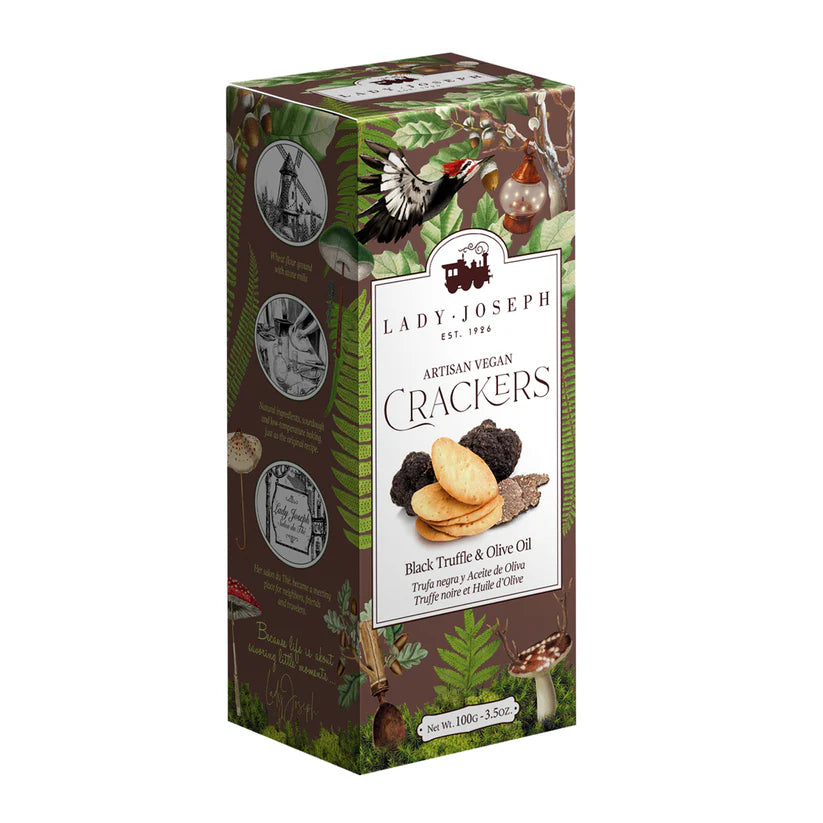 HANDMADE VEGAN BLACK TRUFFLE AND OLIVE OIL CRACKERS 100G