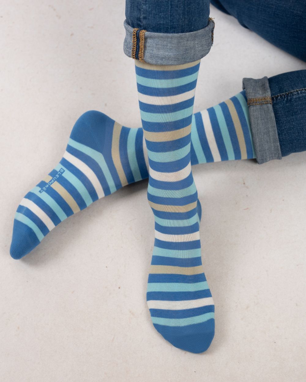 MULTICOLOUR STRIPED COTTON SOCKS "BLUE/TURQUOISE"