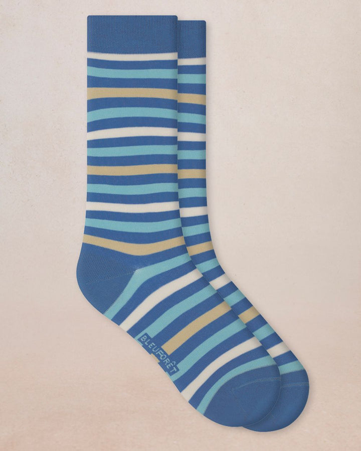 MULTICOLOUR STRIPED COTTON SOCKS "BLUE/TURQUOISE"