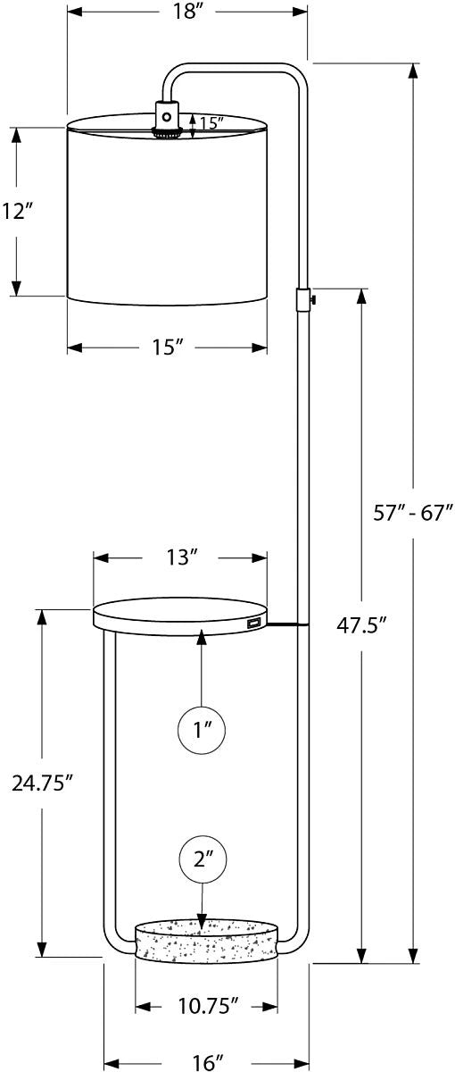 BLACK FLOOR LAMP WITH USB PORT 67"