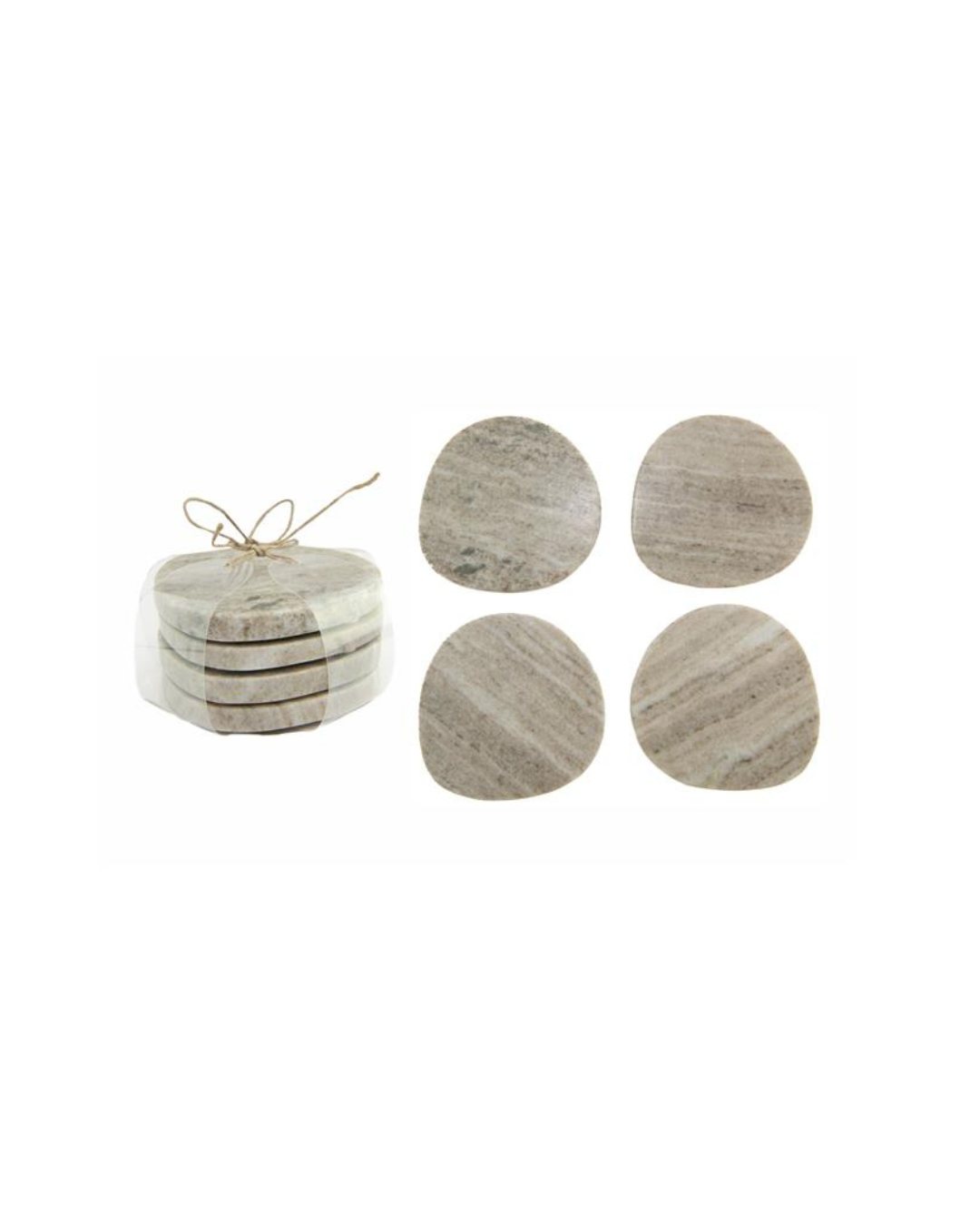 4PC BEIGE MARBLE PEBBLE COASTER (4X4)