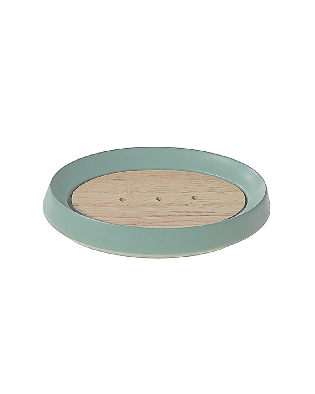 POLYRESIN SOAP DISH WITH WOOD - GREEN