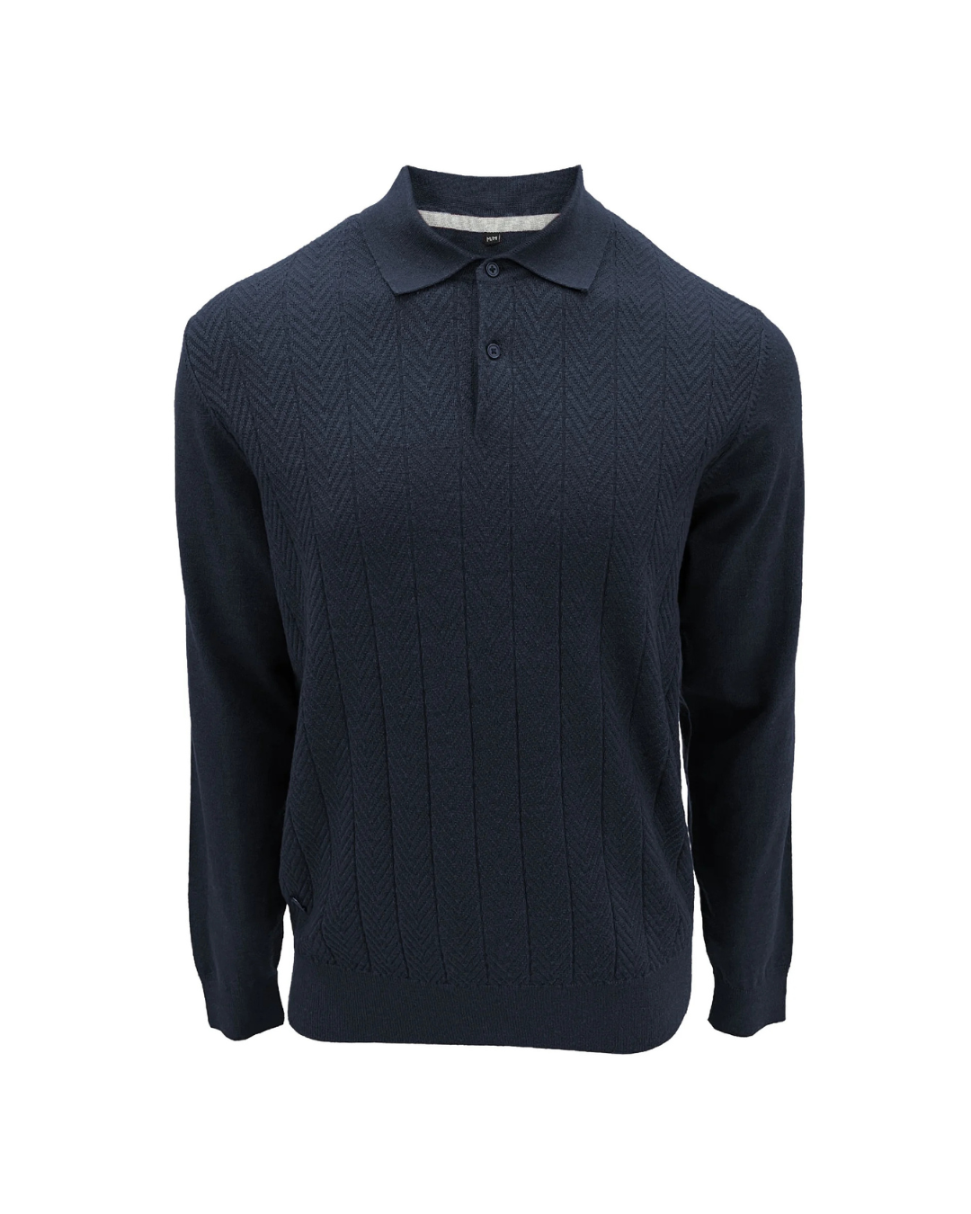 POLO BOUTONNÉ EN MAILLE TEXTURÉE FAÇON CACHEMIRE MARINE