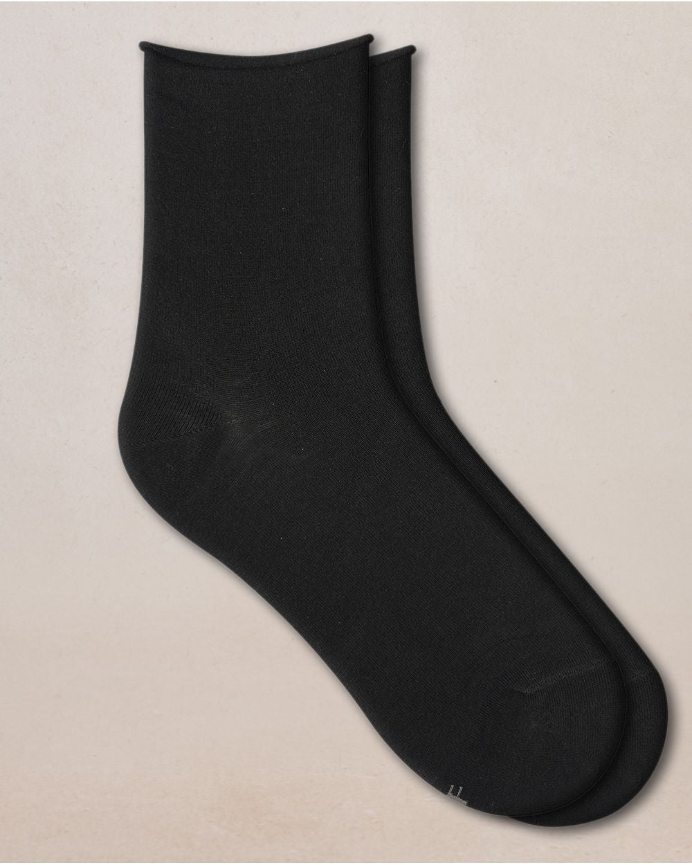 VELVETY SHORT COTTON SOCKS WITH ROLLED CUFFS "BLACK"