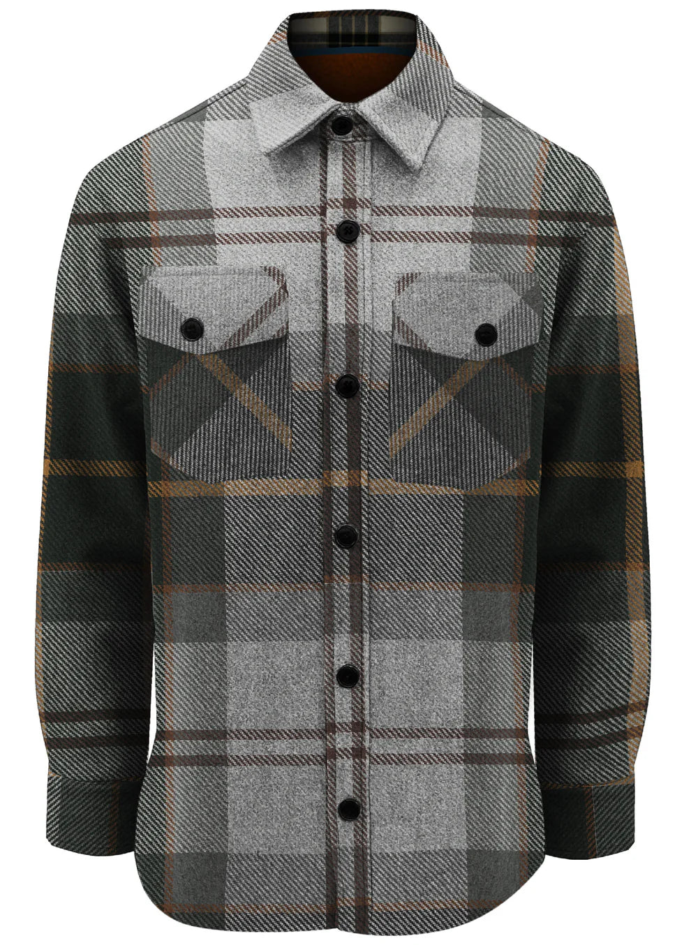 VICTOR CHECKERED COLLAR LONG-SLEEVE SHIRT "GREY MELANGE"