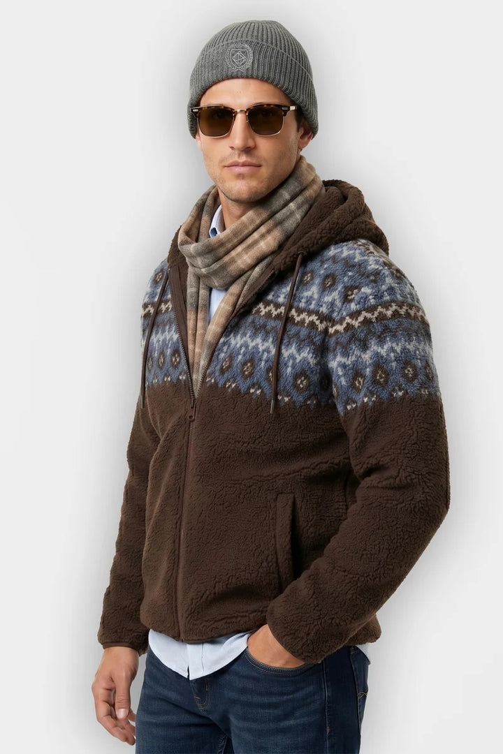 VINELAND - JACQUARD SHERPA HOODED FULL-ZIP JACKET "MACARON"