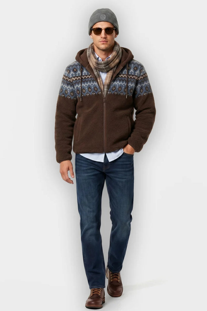 VINELAND - JACQUARD SHERPA HOODED FULL-ZIP JACKET "MACARON"