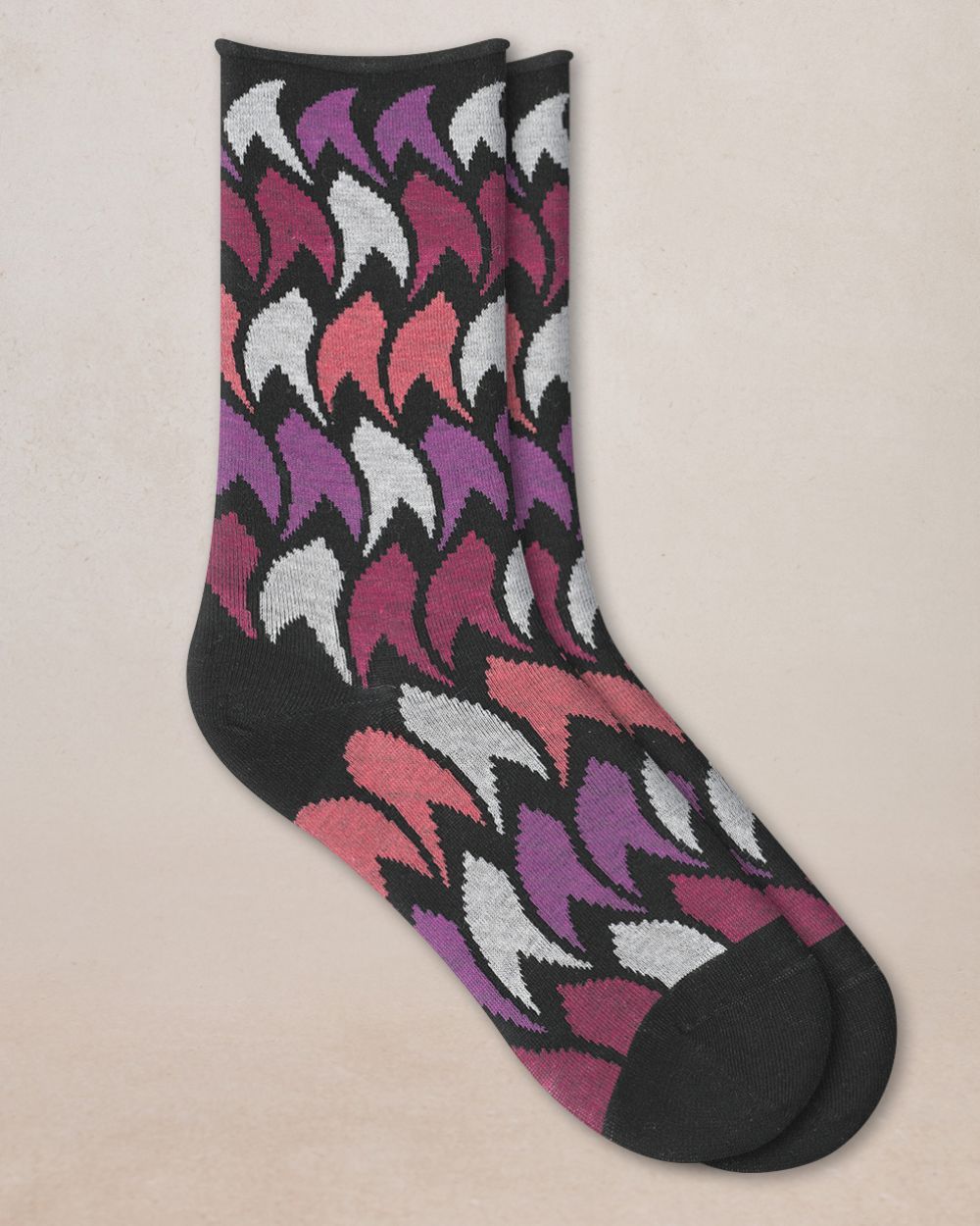 VELVETY SOCKS WAVY FEATHERS "BLACK"