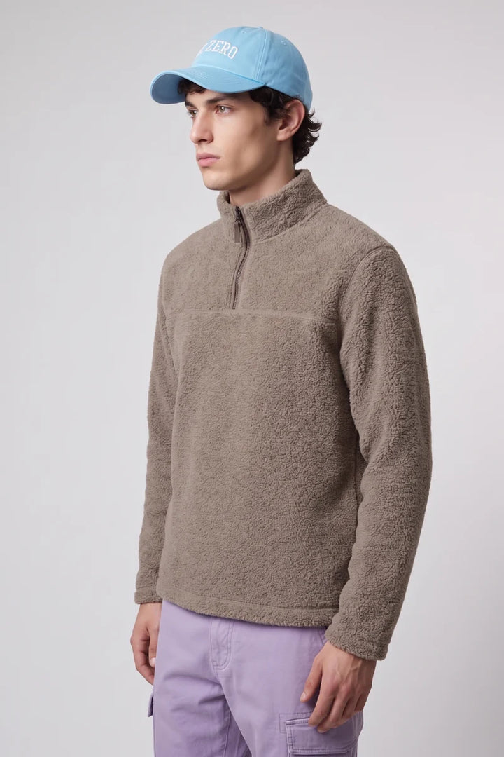 WELLAND - SHERPA BONDED FLEECE 1/2-ZIP TRACK JACKET "DESERT"