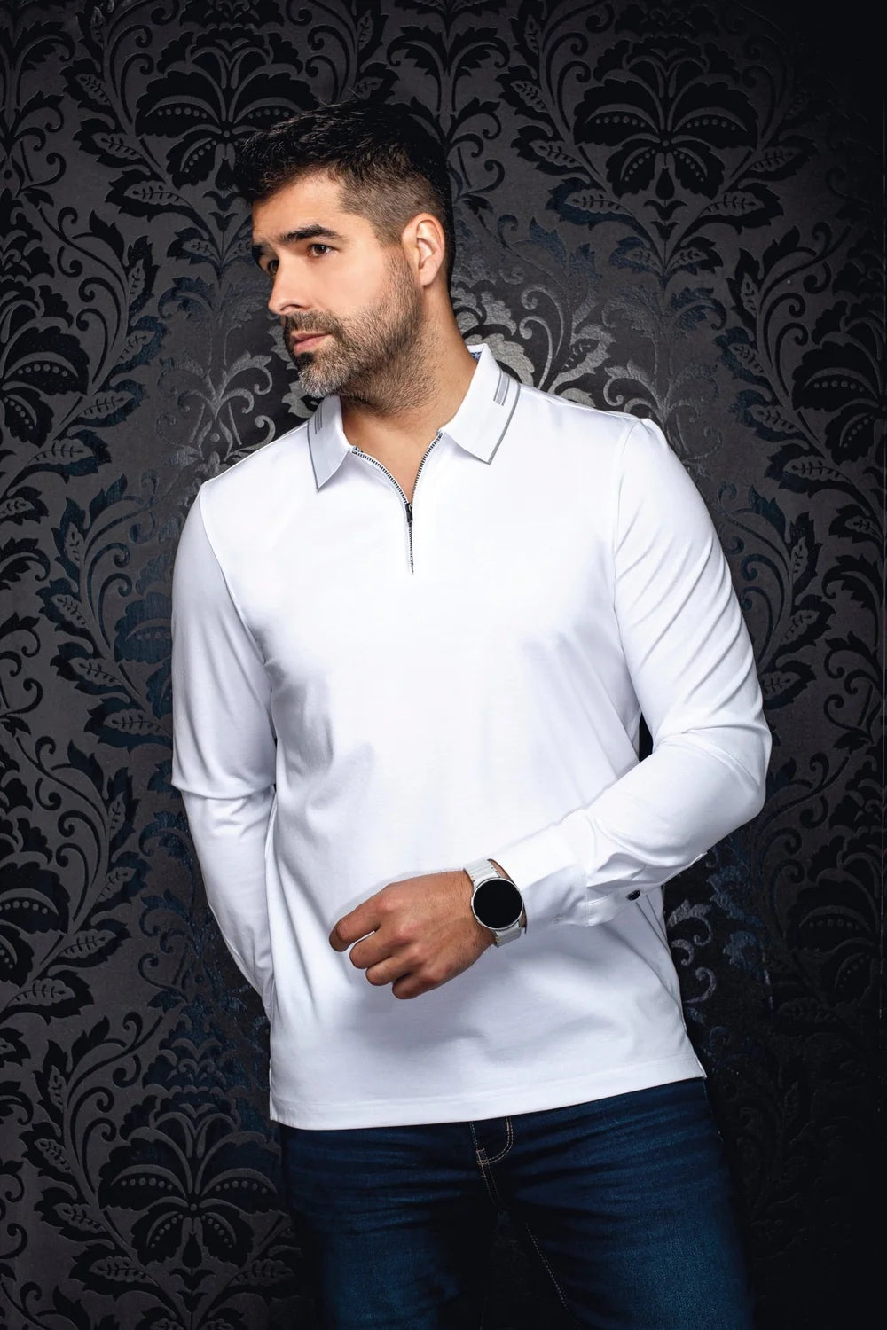 AVENOR LONG-SLEEVE POLO "WHITE"