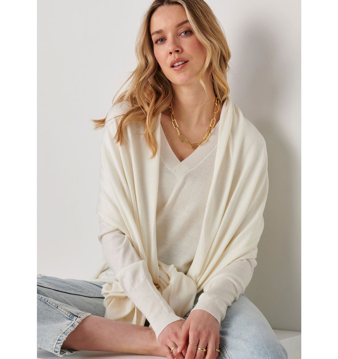 ESSENTIAL CASHMERE BLEND SHAWL "WHITE"