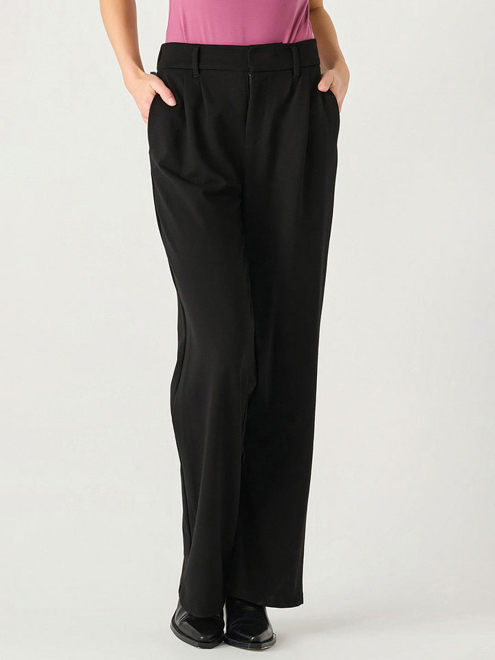 WIDE LEG PONTE KNIT PANTS "BLACK"