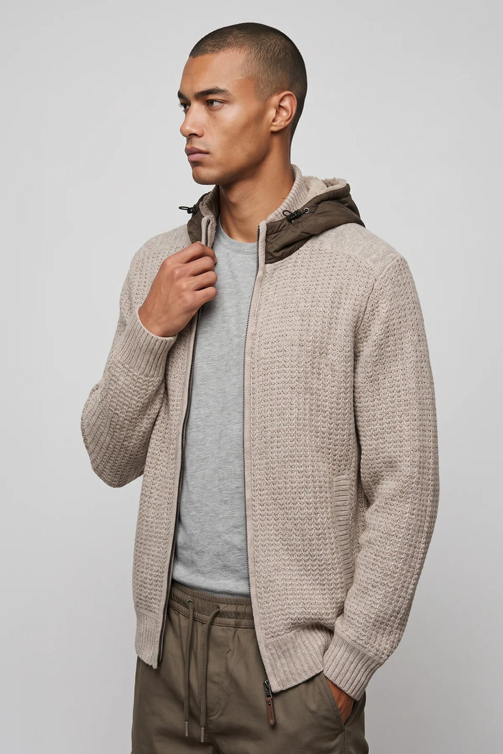 WILLIBALD - BONDED HOODED FULL-ZIP SWEATER WITH POCKETS "BEIGE"