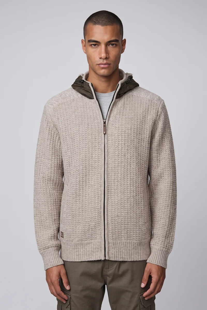 WILLIBALD - BONDED HOODED FULL-ZIP SWEATER WITH POCKETS "BEIGE"