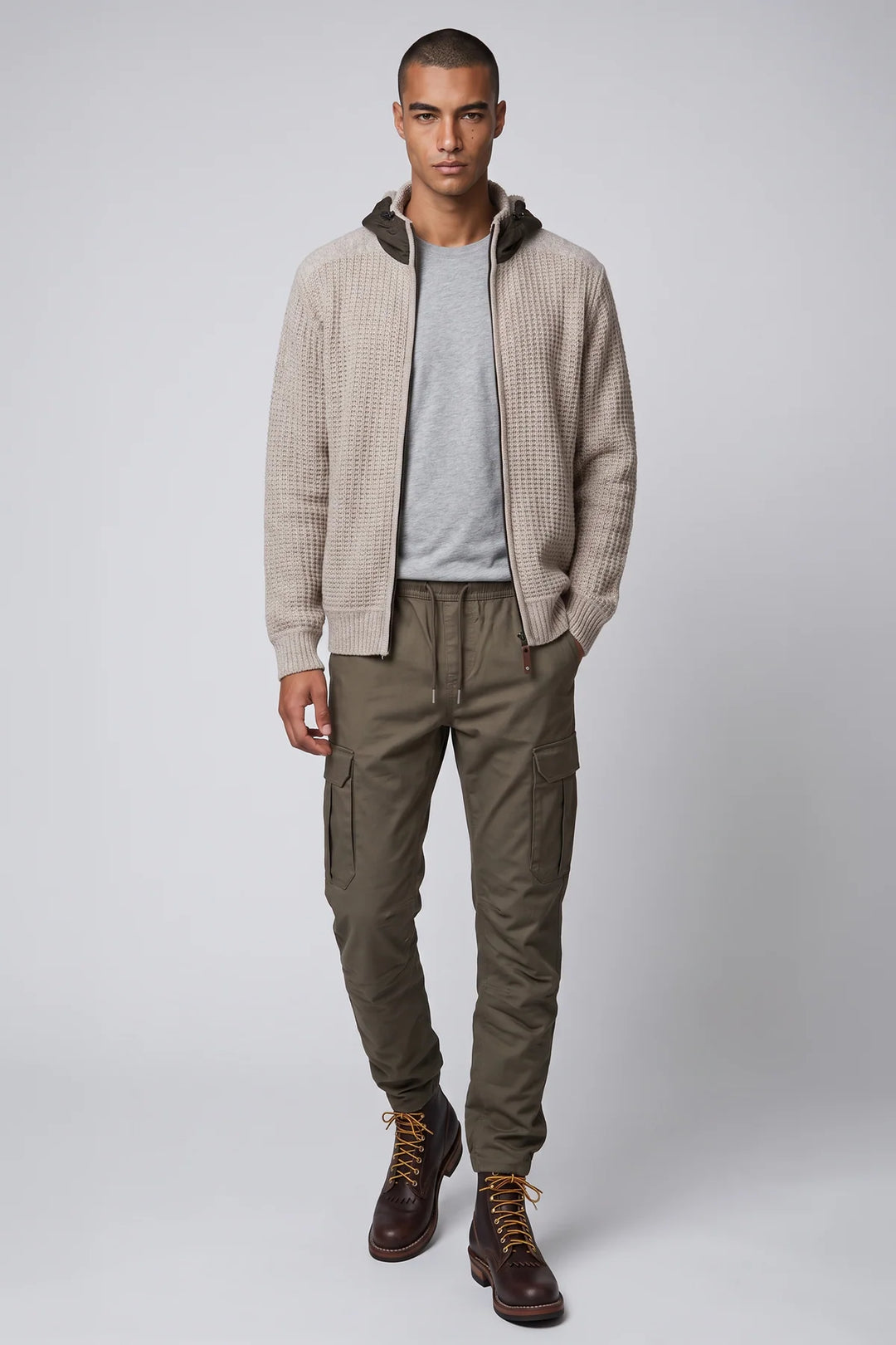 WILLIBALD - BONDED HOODED FULL-ZIP SWEATER WITH POCKETS "BEIGE"