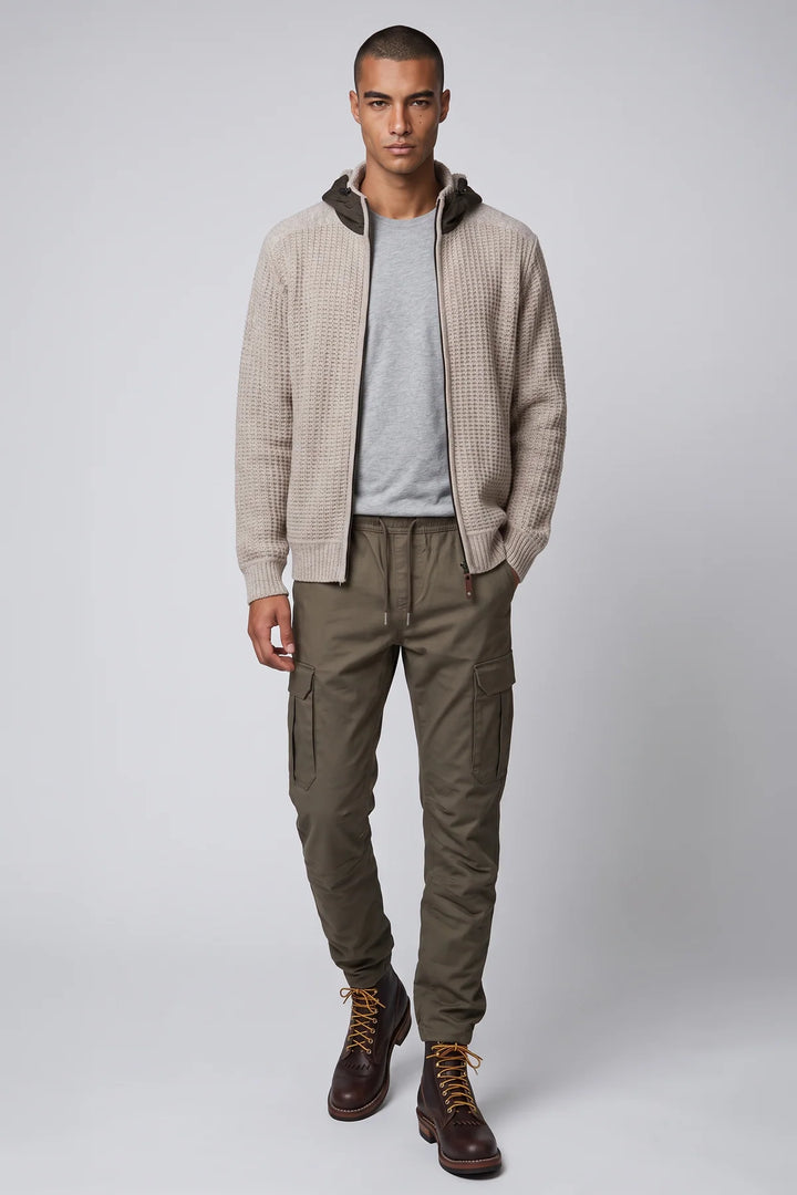 WILLIBALD - BONDED HOODED FULL-ZIP SWEATER WITH POCKETS "BEIGE"