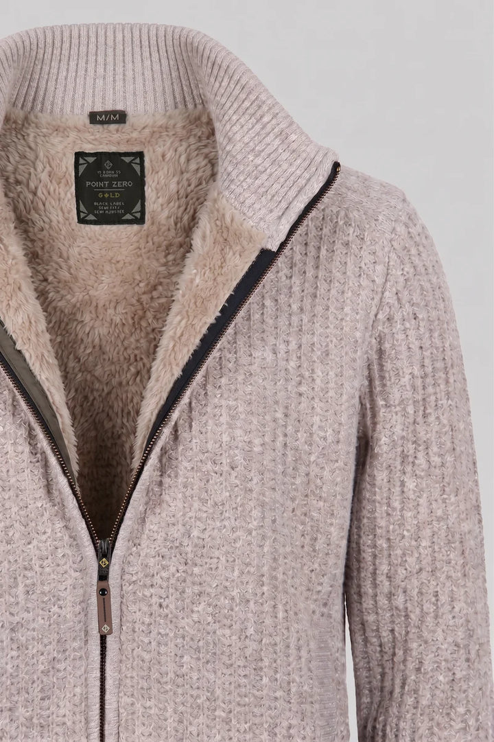 WILLIBALD - BONDED HOODED FULL-ZIP SWEATER WITH POCKETS "BEIGE"