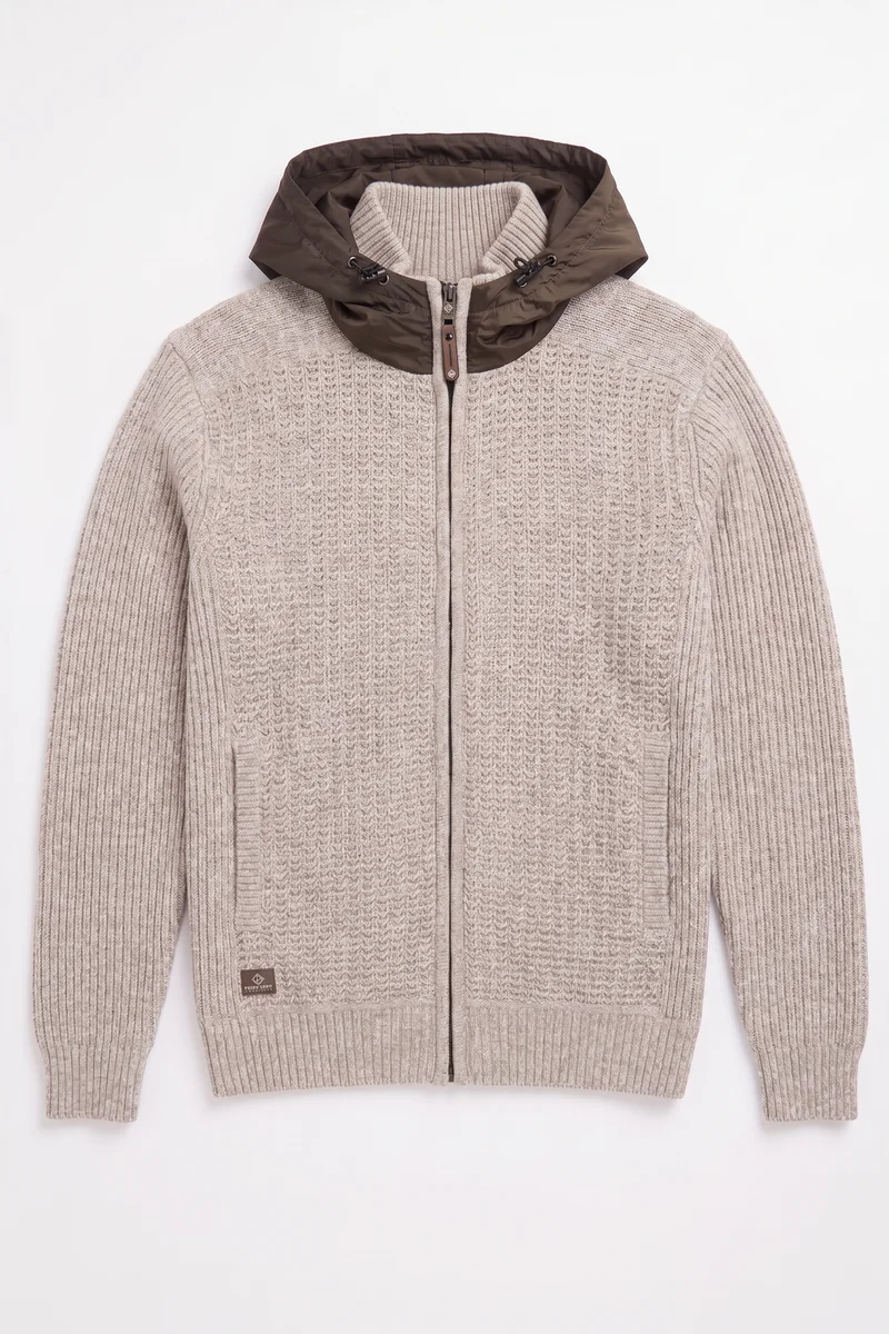 WILLIBALD - BONDED HOODED FULL-ZIP SWEATER WITH POCKETS "BEIGE"
