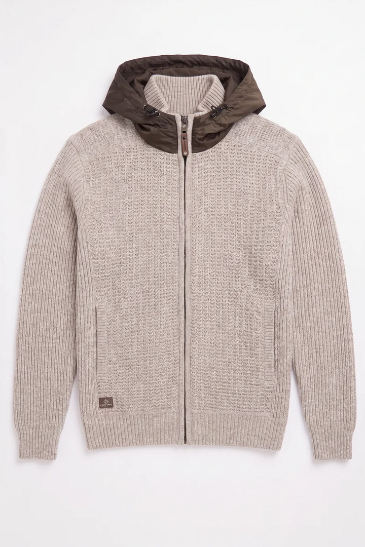 WILLIBALD - BONDED HOODED FULL-ZIP SWEATER WITH POCKETS "BEIGE"