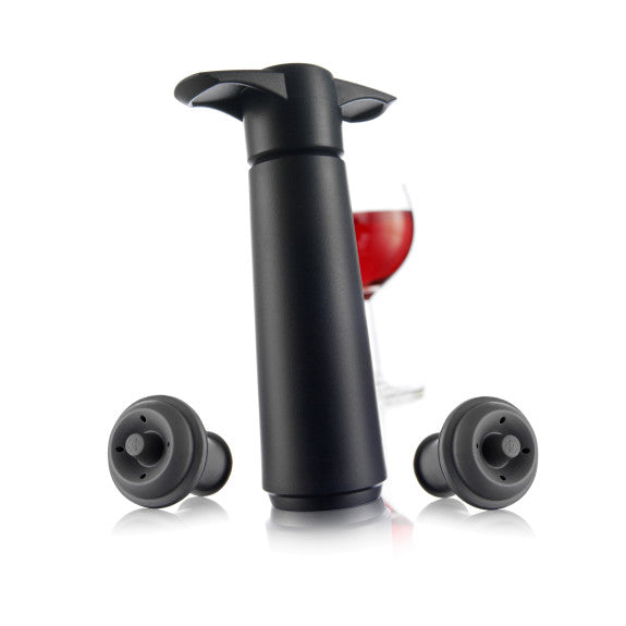 VACUUM WINE SAVER PUMP WITH 2 STOPPERS - BLACK