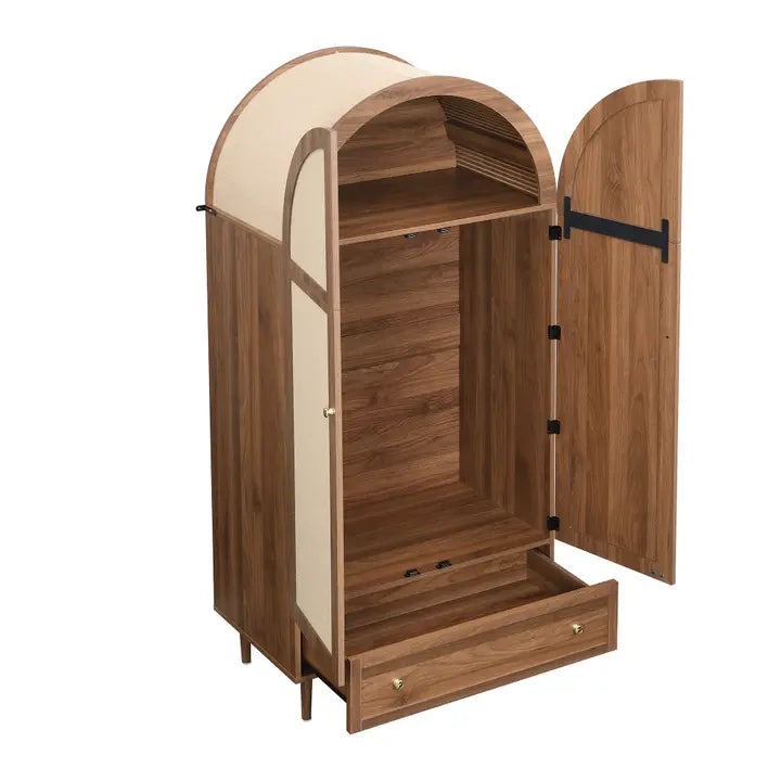ELEGANT WALNUT WARDROBE WITH FABRIC DOOR AND DRAWER