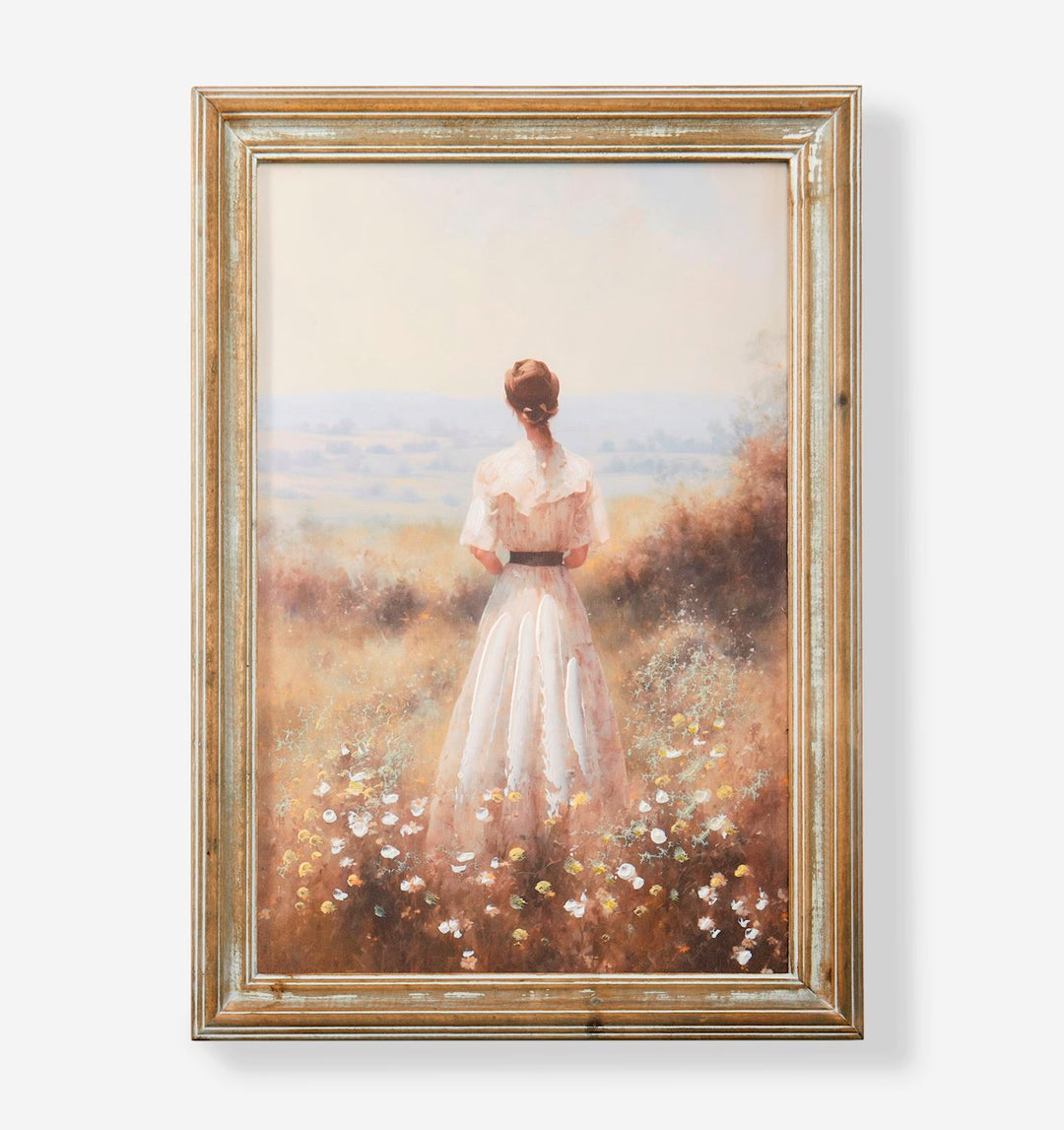 WOMAN IN WILDFLOWER FIELD WALL PRINT