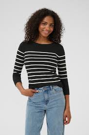 KAFFE KALIZZA BOATNECK PULLOVER - BLACK/CHALK STRIPE