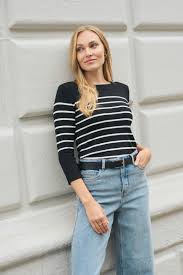 KAFFE KALIZZA BOATNECK PULLOVER - BLACK/CHALK STRIPE