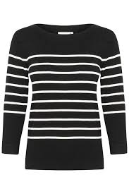 KAFFE KALIZZA BOATNECK PULLOVER - BLACK/CHALK STRIPE