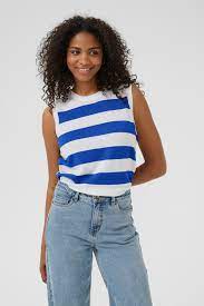 KAFFE KALIZZA STRIPED SLIPOVER - CHALK/SURF BLUE
