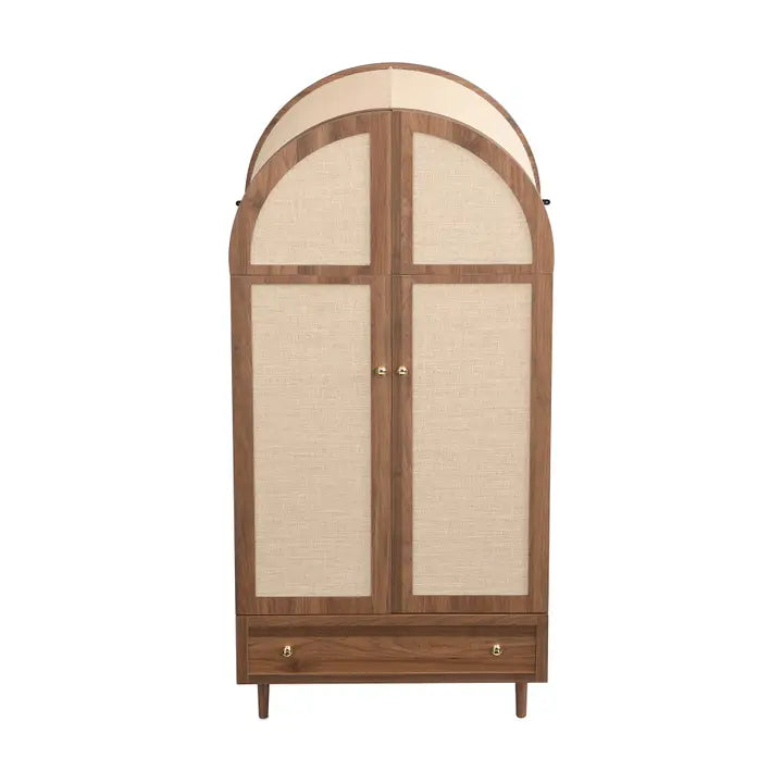 ELEGANT WALNUT WARDROBE WITH FABRIC DOOR AND DRAWER