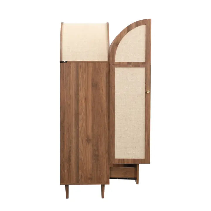 ELEGANT WALNUT WARDROBE WITH FABRIC DOOR AND DRAWER