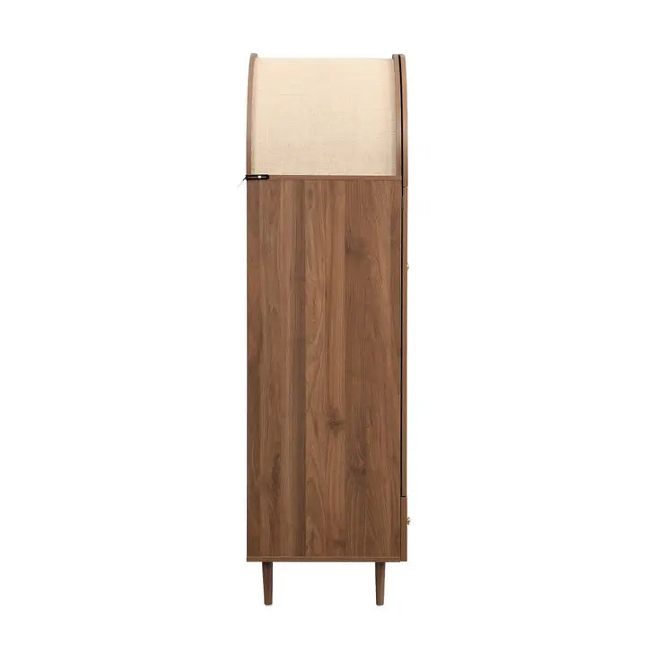 ELEGANT WALNUT WARDROBE WITH FABRIC DOOR AND DRAWER