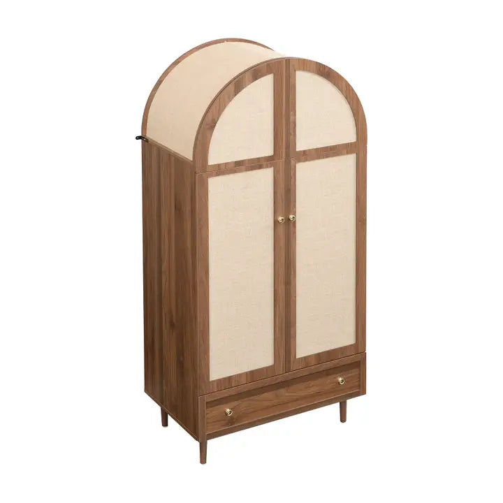 ELEGANT WALNUT WARDROBE WITH FABRIC DOOR AND DRAWER