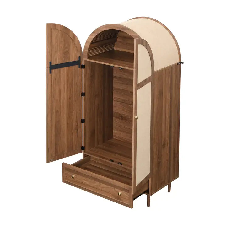 ELEGANT WALNUT WARDROBE WITH FABRIC DOOR AND DRAWER