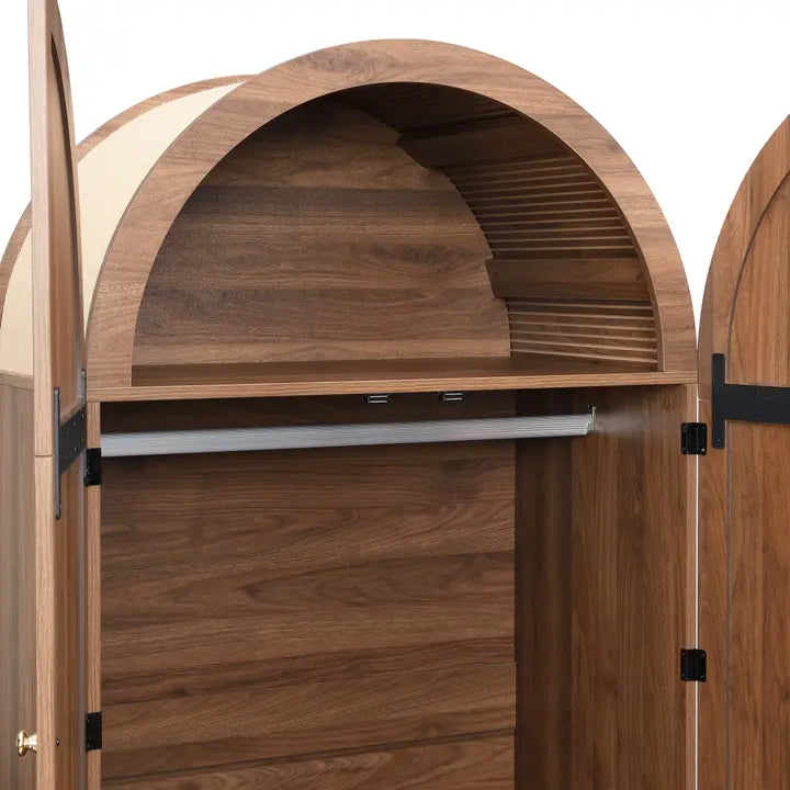 ELEGANT WALNUT WARDROBE WITH FABRIC DOOR AND DRAWER